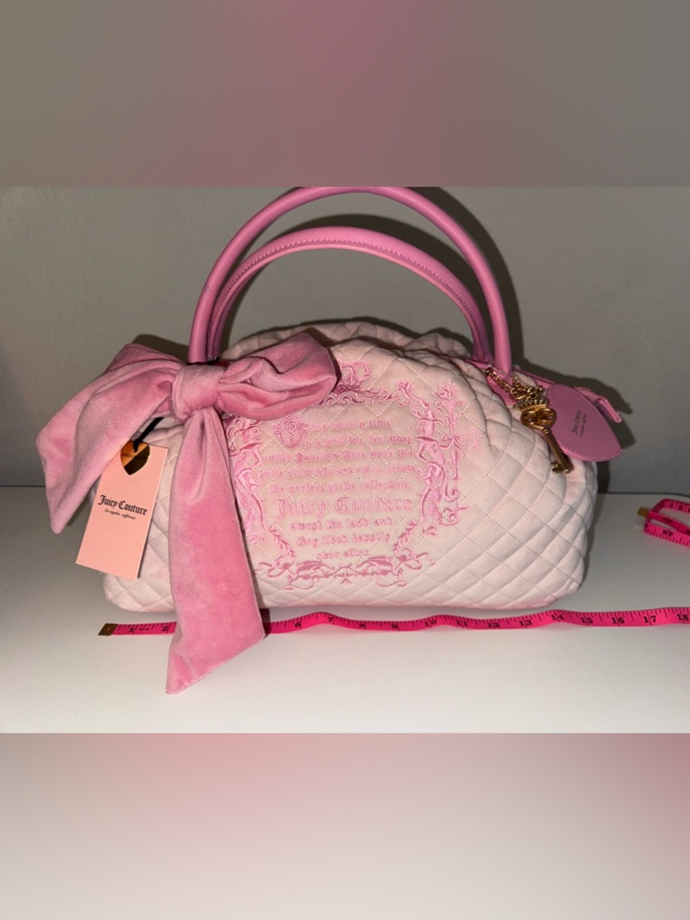 Juicy Couture Light Pink Quilted Satchel with Velvet Bow
